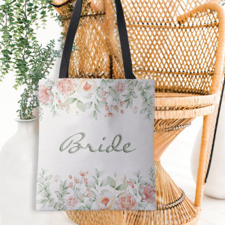 Tote Bag Aquarelle verte de la taille de la pêche Mariée fl