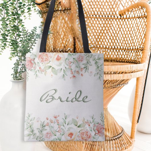 Tote Bag Aquarelle verte de la taille de la pêche Mariée fl