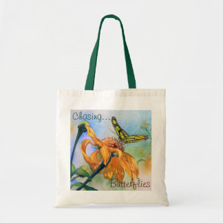 Tote Bag Aquarelle verte tropicale de papillon