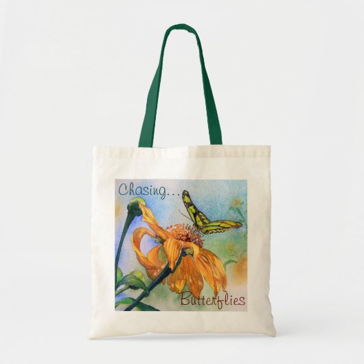 Tote Bag Aquarelle verte tropicale de papillon (Devant)