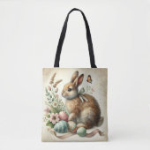 Tote Bag Aquarelle vintage lapin lapin de Pâques (Devant)
