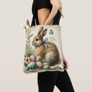Tote Bag Aquarelle vintage lapin lapin de Pâques