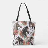 Tote Bag Aquarelle vintage Peinture Cheval sans joint (Dos)