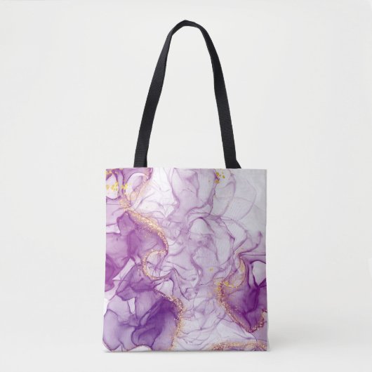 Tote Bag Aquarelle violet Arrière - plan avec des feuilles (Devant)