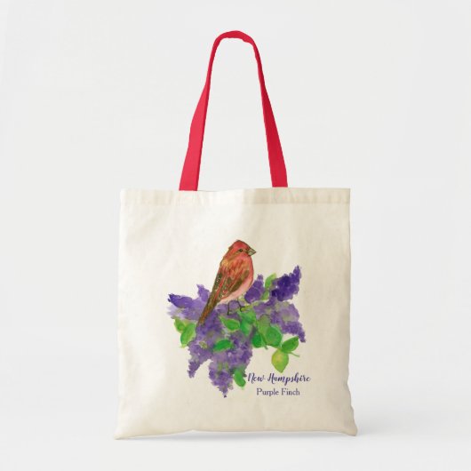 Tote Bag Aquarelle violette Finch Oiseau Lilac Fleurs (Devant)