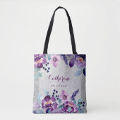 Tote Bag Aquarelle violette Floral et Mariage Parties scint (Devant)