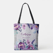 Tote Bag Aquarelle violette Floral et Mariage Parties scint (Dos)