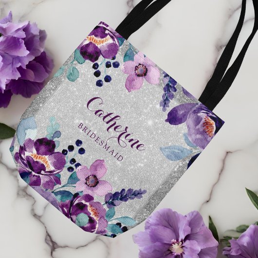 Tote Bag Aquarelle violette Floral et Mariage Parties scint
