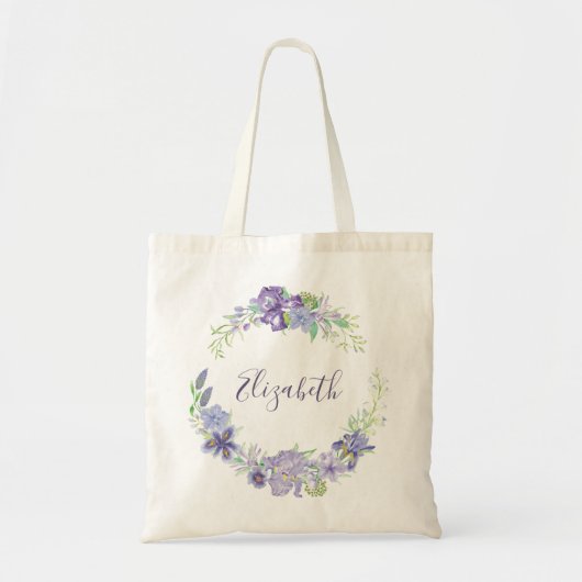 Tote Bag Aquarelle violette florale personnalisée (Devant)