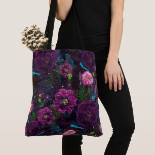 Tote Bag Aquarelle Whimsal nuit jardin floral douleur main