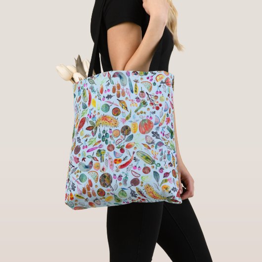 Tote Bag Aquarelle Whimsical colorée Fruits Légumes (De près)