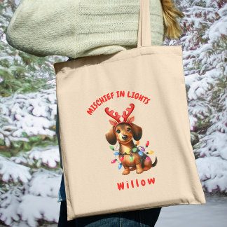 Tote Bag Aquarelle Whimsical Dachsund Festid Lumières Chien