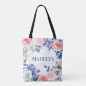Tote Bag Aquarelle Whimsical Floral Nom personnalisable (Dos)