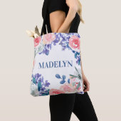 Tote Bag Aquarelle Whimsical Floral Nom personnalisable (De près)