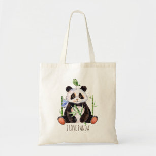 Tote Bag Aquarelles d'ours panda mignon et d'un oiseau