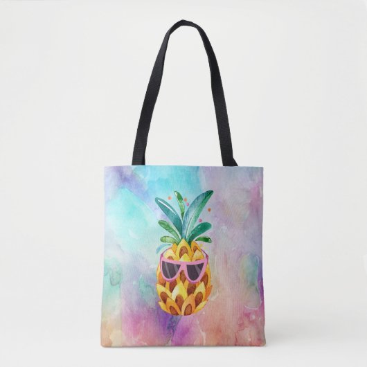 Tote Bag Aquarelles mignonnes Ananas En Lunettes De Soleil (Devant)