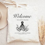 Tote Bag Aquarium Destination Mariage Bienvenue Octopus<br><div class="desc">Cet aquarium destination mariage hôtel ou sac de faveur présente une illustration vintage d'une pieuvre sous le mot "bienvenue" dans l'écriture élégante. Personnalisez-le avec votre emplacement mariage,  les noms de la mariée et du marié,  et la date du mariage.</div>