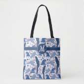 Tote Bag Ara Parrot bleu Tropical Leave Motif Monogramme (Devant)