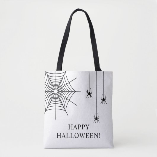 Tote Bag Araignées simples et Spiderweb Happy Halloween (Devant)