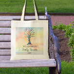 Tote Bag Arborescence familiale<br><div class="desc">Ces Sacs fourre-tout Family Reunion sont décorés d'un arbre généalogique en mosaïque aux couleurs de l'arc-en-ciel sur un arrière - plan aquarelle. Customisez-les avec votre nom de famille et l'année. Parce que nous créons notre propre oeuvre, vous ne trouverez pas cette image exacte d'autres designers. Mosaïque originale et aquarelle ©...</div>