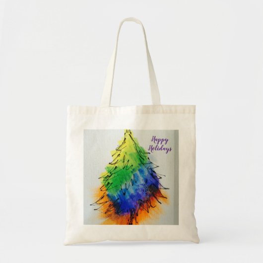 Tote Bag Arbre arc-en-ciel et rayures (Devant)