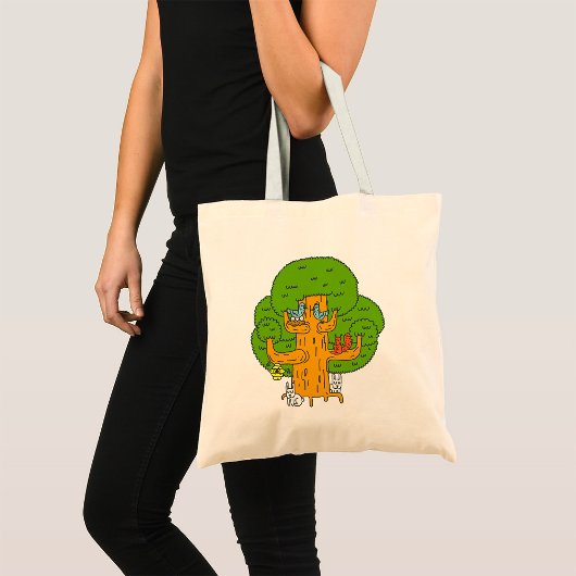 Tote Bag Arbre avec des animaux de la forêt Nature mignonne