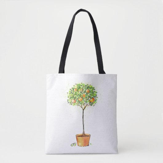 Tote Bag Arbre d'agrume peint d'aquarelle dans le pot (Devant)