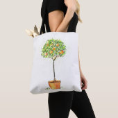 Tote Bag Arbre d'agrume peint d'aquarelle dans le pot (De près)