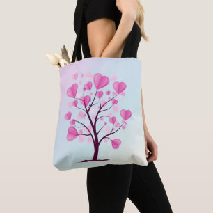 Tote Bag Arbre d'amour Arbre de coeur Pastel rose Aquarelle
