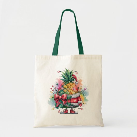 Tote Bag arbre d'ananas de Noël aquarelle (Devant)