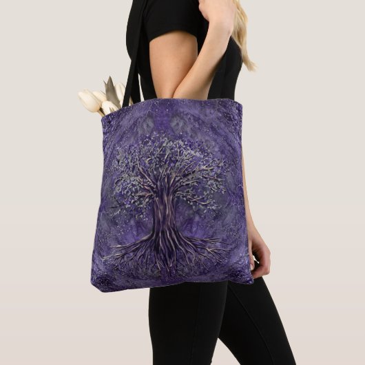 Tote Bag Arbre de la vie - améthyste et argent de Yggdrasil (De près)