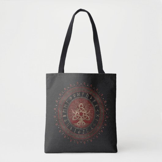 Tote Bag Arbre de la vie avec le cuir rouge noir de (Devant)