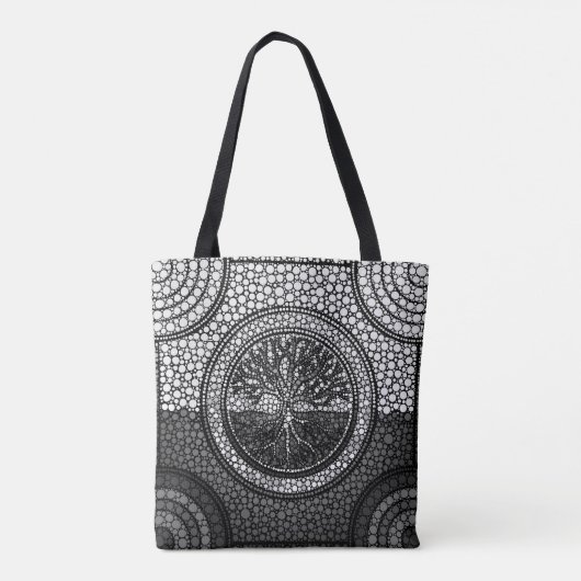 Tote Bag Arbre de la vie - gamme de gris d'art de point de (Dos)