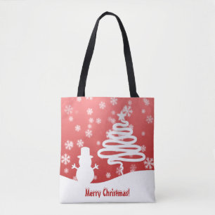 Tote Bag Arbre de Noël blanc et Snowman