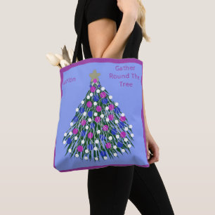 Tote Bag Arbre de Noël blanc violet bleu