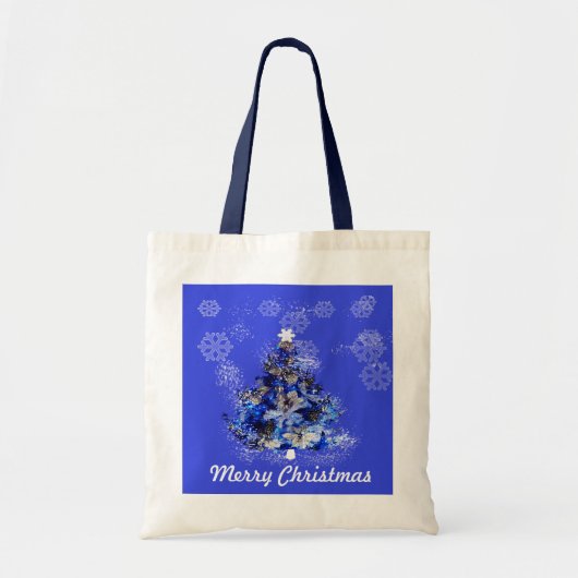 Tote Bag Arbre de Noël bleu décoré sur mesure (Devant)