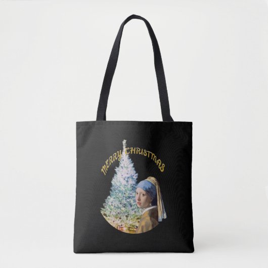 Tote Bag Arbre de Noël, fille avec une perle à oreille (Devant)