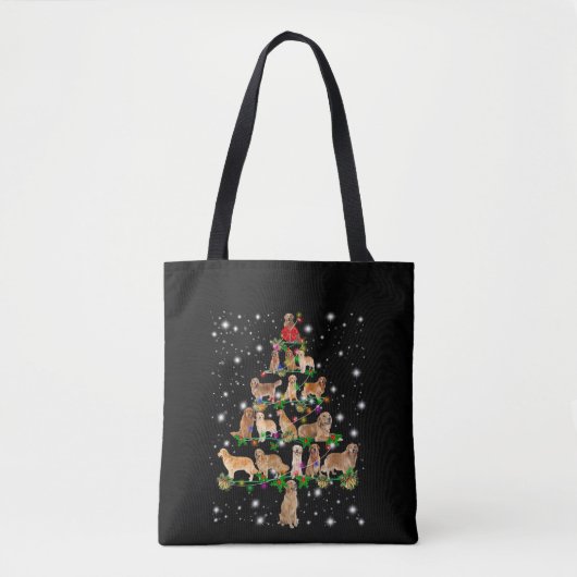 Tote Bag Arbre de Noël Golden Retriever Couvert Par Flash (Devant)
