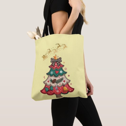 Tote Bag Arbre de Noël Moderne Coloré (De près)