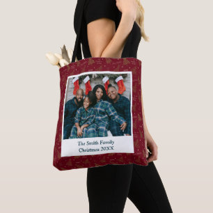 Tote Bag Arbre de Noël rouge Crimson moderne et voeux