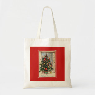 Tote Bag Arbre de Noël rouge décoré vintage