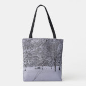 Tote Bag Arbre de Noël, Snowman, Scène De Neige Imprimé (Dos)