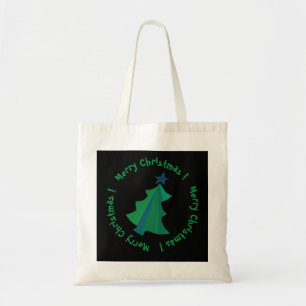 Tote Bag Arbre de Noël vert moderne en noir