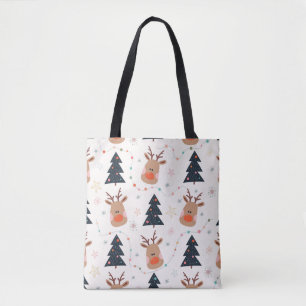 Tote Bag Arbre de rennes de Noël tiré main