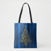 Tote Bag Arbre doré de Noël bleu marine (Devant)