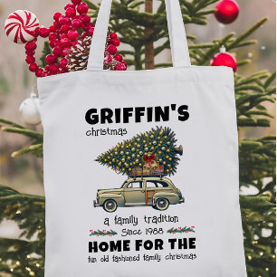 Tote Bag Arbre drôle sur la voiture Nom de famille Noël