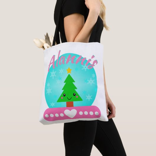 Tote Bag Arbre Et Coeurs De Noël Personnalisés (De près)