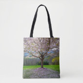 Tote Bag Arbre fleuri rose cerisier avec bois (Devant)