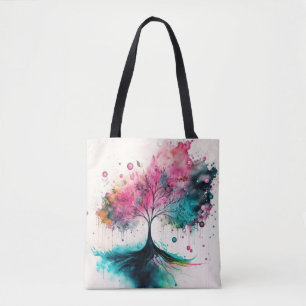 Tote Bag Arbre Mystique Moderne & Audacieux (bleu, rose, or