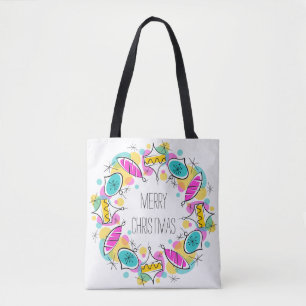 Tote Bag Arbre rétro Baubles Cercle Noël turquoise retour